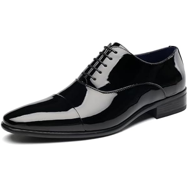 Mens Faux Patent Leather Classic Lace-up Formal Oxford Tuxedo Dress Shoes