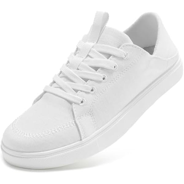 White Tennis Slip on Sneakers Womens Shoes Canvas Business Casual Shoe Spring Daily Wear Travel Work Lightweight Comfortable White Size 8