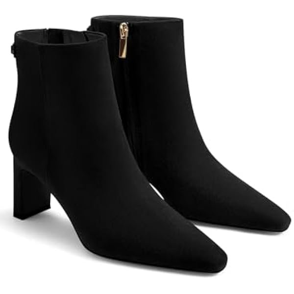 Womens Ankle Boots Chunky Heel Closed Toe Booties Side Zipper Winter Dress Shoes