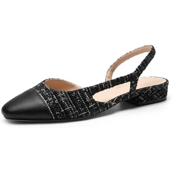 Women's Slingback Flats Square Toe Ballet Dressy Flats Low Heel Dress Shoes for Business Casual Work Office Wedding Party