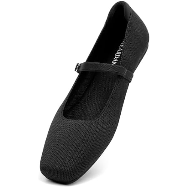 Women's Ballet Flats Square Toe Slip On Shoes Knit Dress Mary Jane Flats Woman Comfy Soft Causal Work Walking