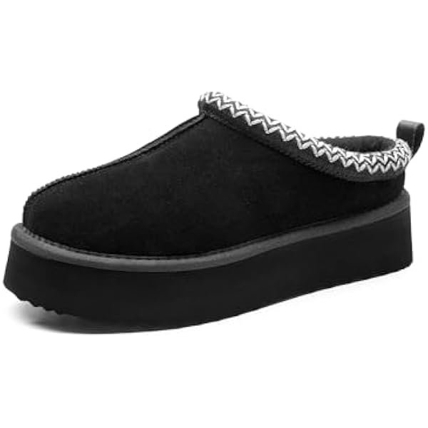 Women's Platform Slippers Genuine Suede Slip-on Warm FuzzyEasy Autumn Winter Fluffy Comfy Furry Shoes for Outdoor Indoor