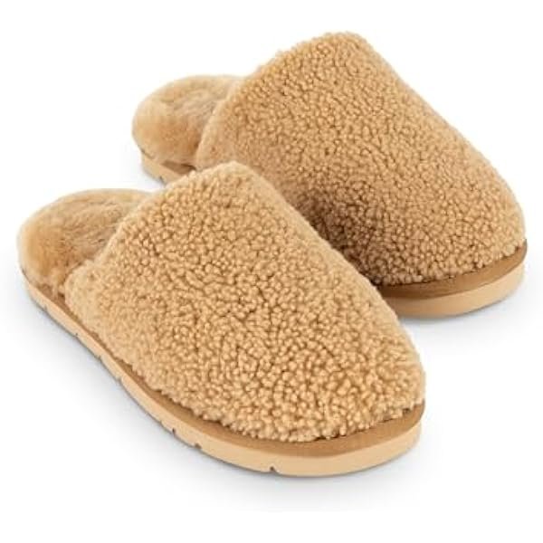 Puffy Sheep Slippers - Women’s Shearling Fur House Slippers - Indoor Outdoor - Padded Footbed & Rubber Outsole