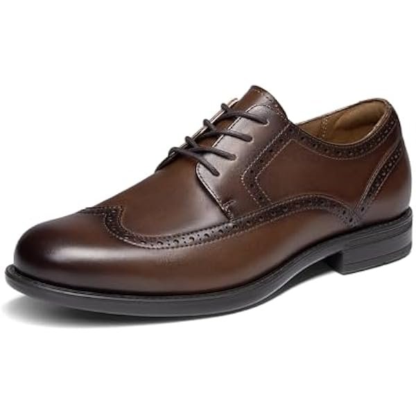 Men's Brogue Wingtip Oxfords, Full Grain Leather Dress Shoes Flexible Forefoot for Work & Business Comfort Lightweight Lace Classic Formal Shoes