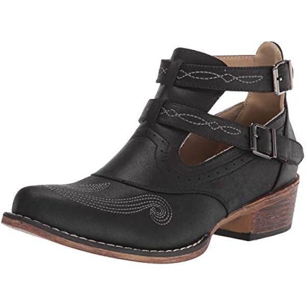 Womens Willa Embroidery Snip Toe Casual Boots Ankle Low Heel 1-2"