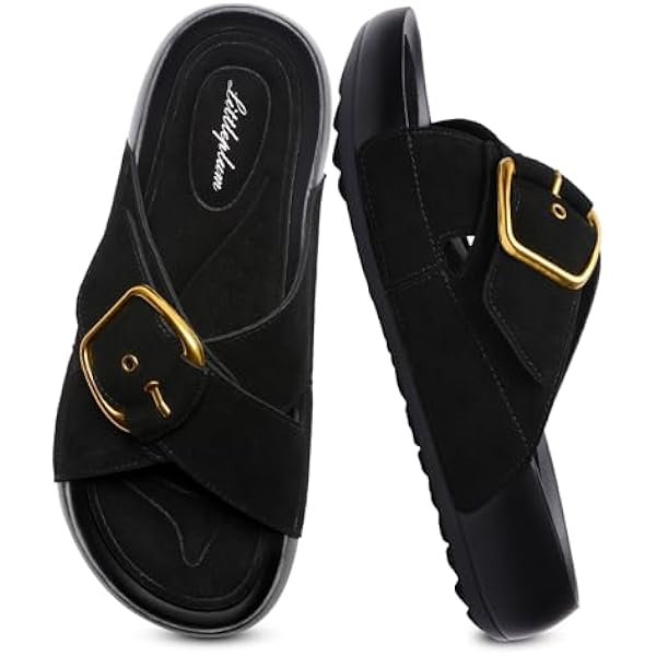 Women's Slides Sandals with Arch Support - Soft Cushion Platform Wedge Sandals with Adjustable Buckle for Indoor/Outdoor, Lightweight Walking Beach Resort Slippers