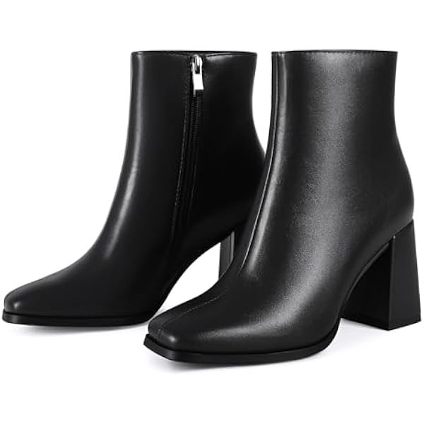 Womens Square Toe Ankle Boots Chunky Block Heel Short Boots for Women Mid Heel Dressy Booties Office Party Daily Wear