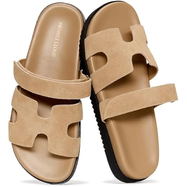 100% Genuine Leather Sandals for Women Footwear - Stylish Womens Sandals with Plush & Soft Insole - Non-Slip and Water-Resistant Beach Sandals Slides for Women (Mayvy)