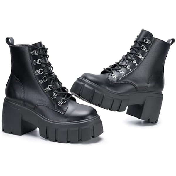 Women’s Combat Boots Lightweight Lace up Side Zipper Ankle Botas High Heel Chunky Platform Lug Sole Booties 2026 Size 6-11
