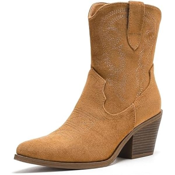 Cowboy Ankle Boots for Women, Western Booties with Pointed Toe & Embroidery, Stylish Short Booties for Casual & Party