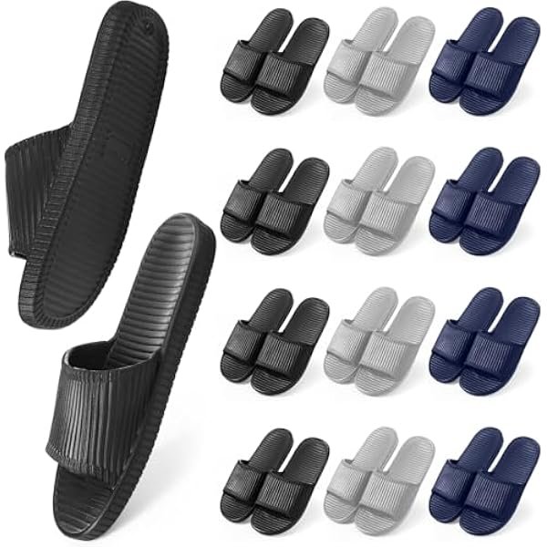 12 Pairs Shower Shoes Bulk for Women and Men Quick Drying Bathroom Shower Slippers Pool Slides Non-Slip Lightweight