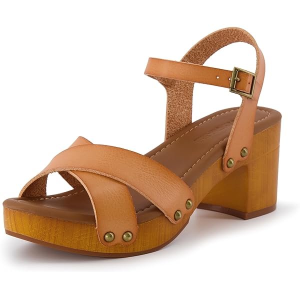 Slate Faux Wooden Heel Sandal, Comfortable Platform Sandals with Chunky Heels for Women, Wide Widths Available