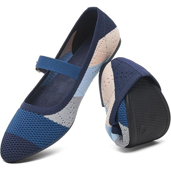 Women's Ballet Flat Shoes Mary Jane Pointed Toe Mesh Flats,Comfortable Slip on Ladies Shoe with Adjustable Strap,Casual Office Dress Flats for Work