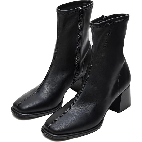 Booties for Women Square Toe Ankle Boots Block Heel Short Boots Comfortable Dressy Chunky Booties with Side Zipper