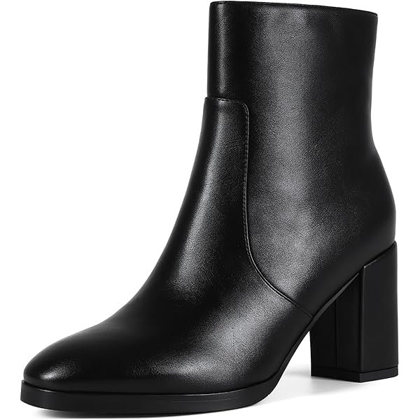 Women's Heeled Ankle Boots Side Zipper Chunky Block Heel Booties Fall Ankle Booties For Office Work Round Toe Booties